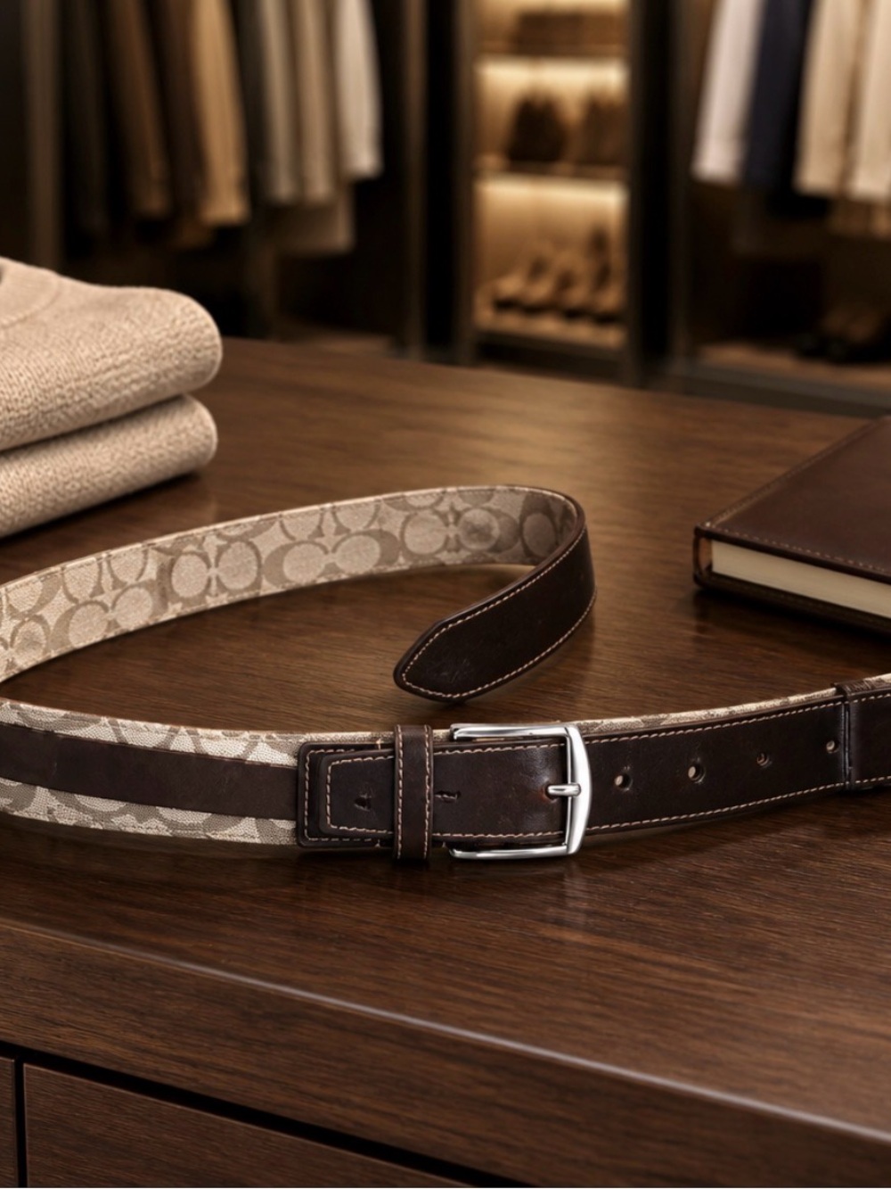 Large classic Coach Brown Leather Belt with Silver Buckle